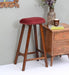 Curved Mango Wood Bar Stool In Velvet Red Color - WoodenTwist