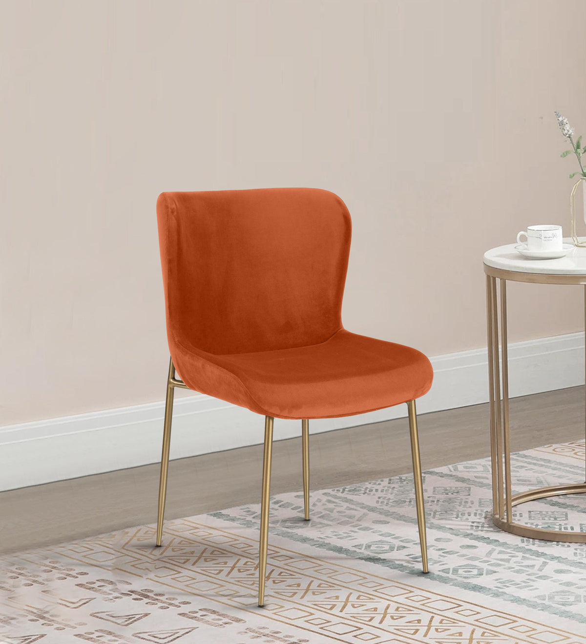 Dining Chair Golden With Orange Fabric Finish - WoodenTwist