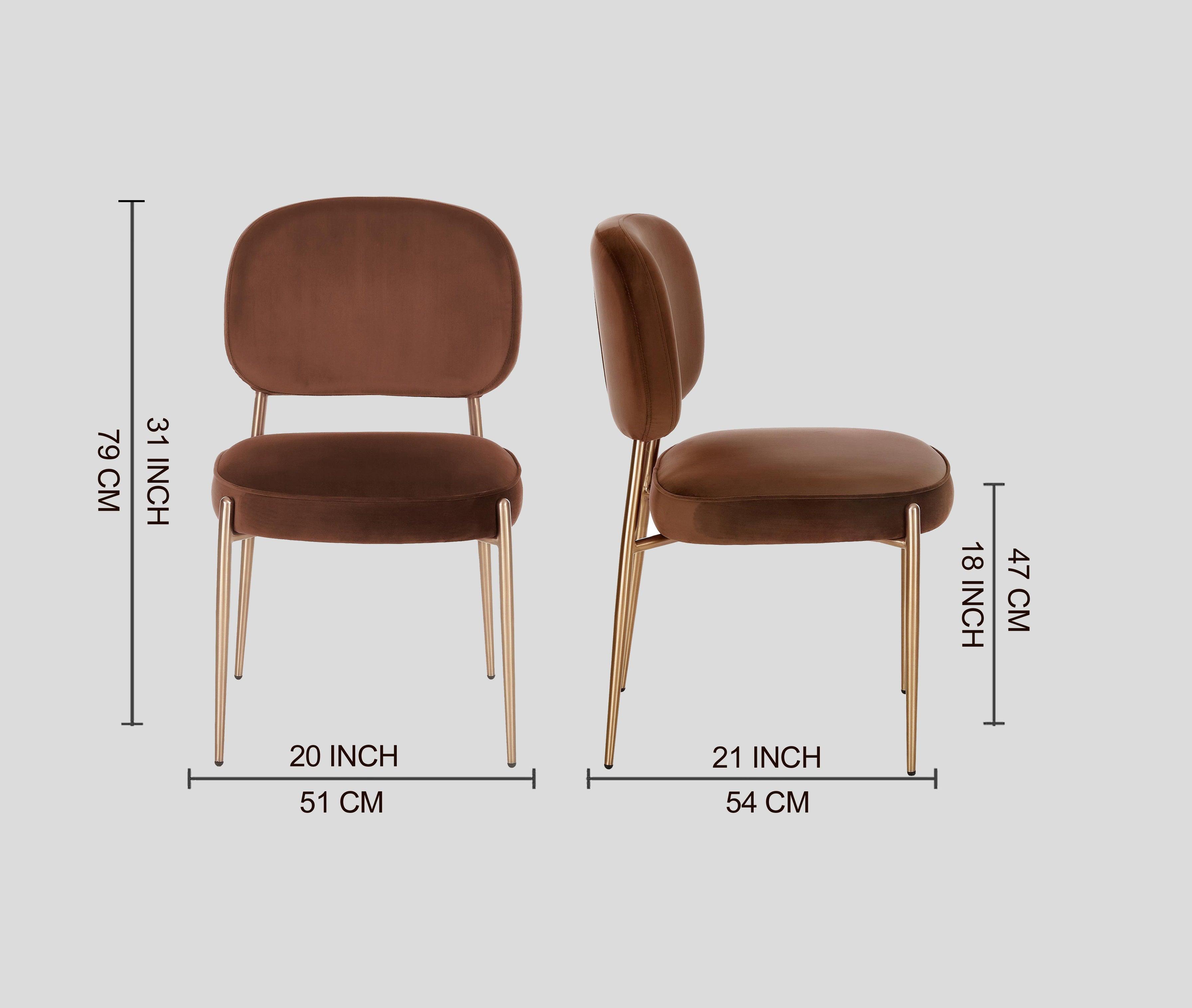 Dining Chair Golden With Brown Fabric Finish - WoodenTwist