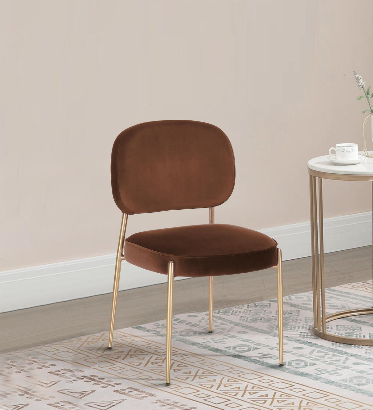 Dining Chair Golden With Brown Fabric Finish - WoodenTwist