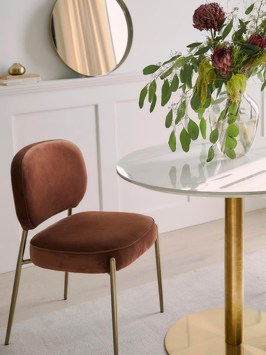 Dining Chair Golden With Brown Fabric Finish - WoodenTwist