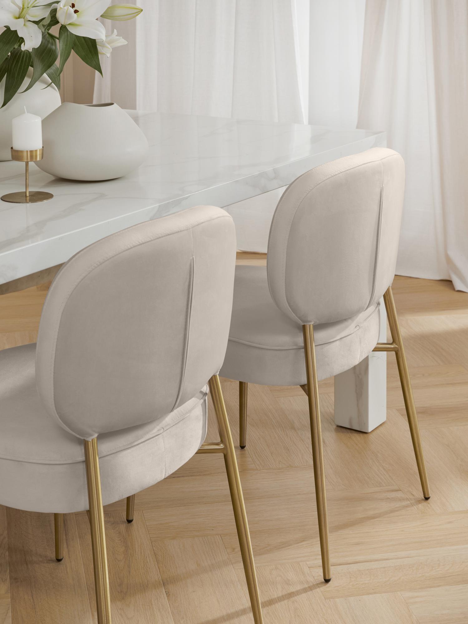 Dining Chair Gold With Off White Fabric Finish - WoodenTwist