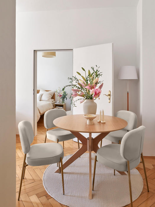 Dining Chair Gold With Off White Fabric Finish - WoodenTwist