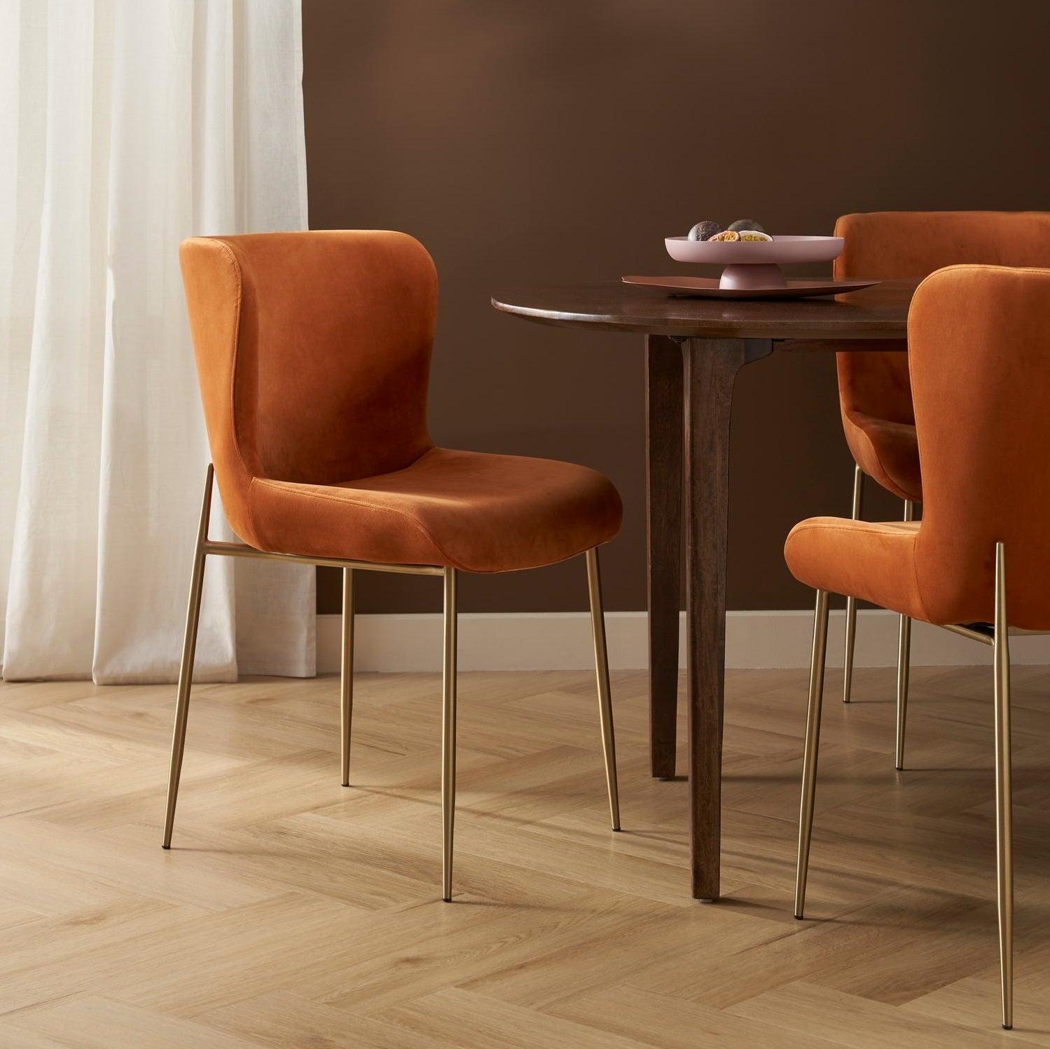 Dining Chair Golden With Orange Fabric Finish - WoodenTwist