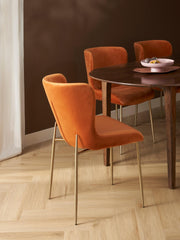 Dining Chair Golden With Orange Fabric Finish - WoodenTwist