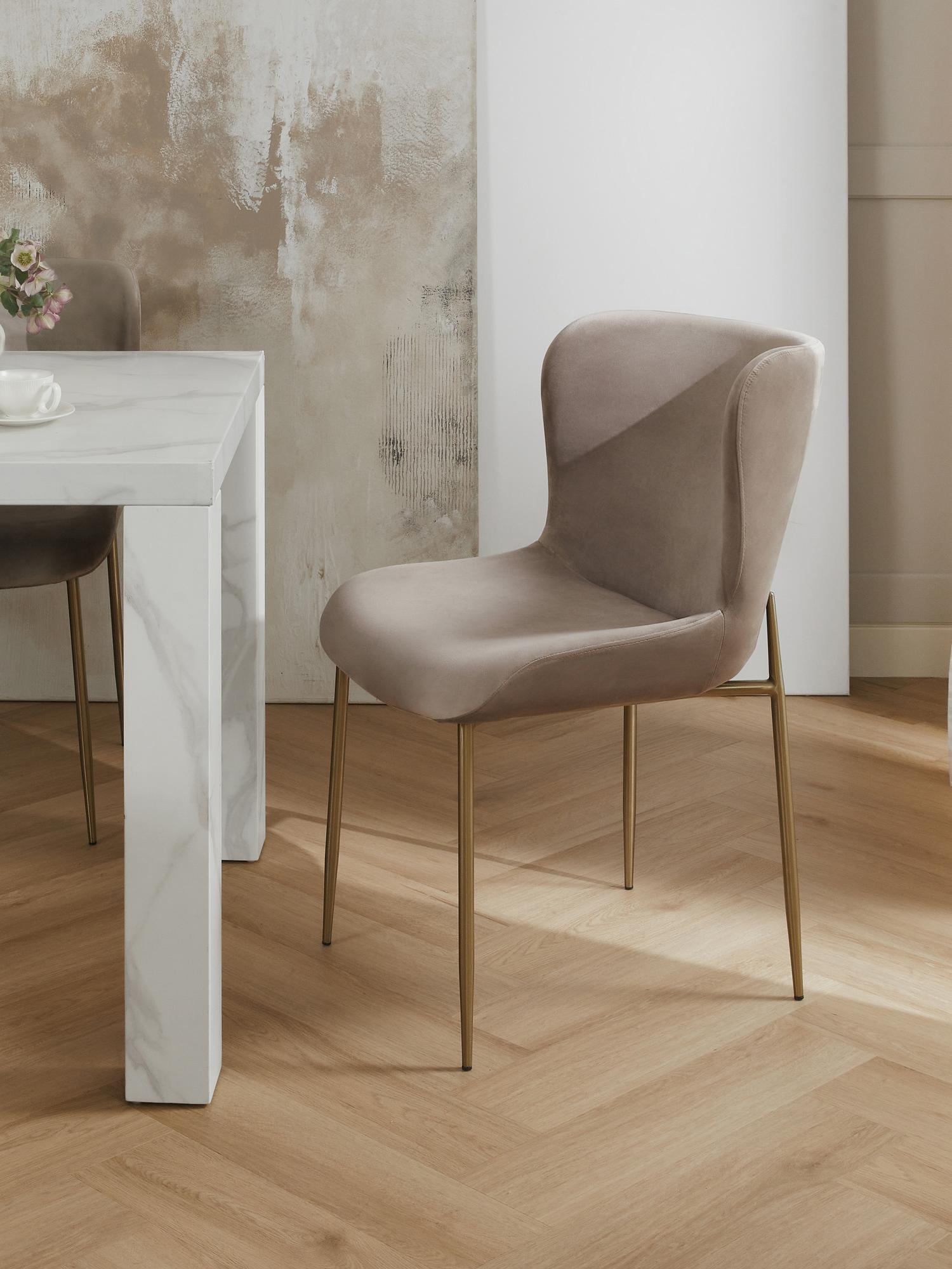 Dining Chair Golden With Grey Fabric Finish - WoodenTwist