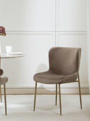 Dining Chair Golden With Grey Fabric Finish - WoodenTwist