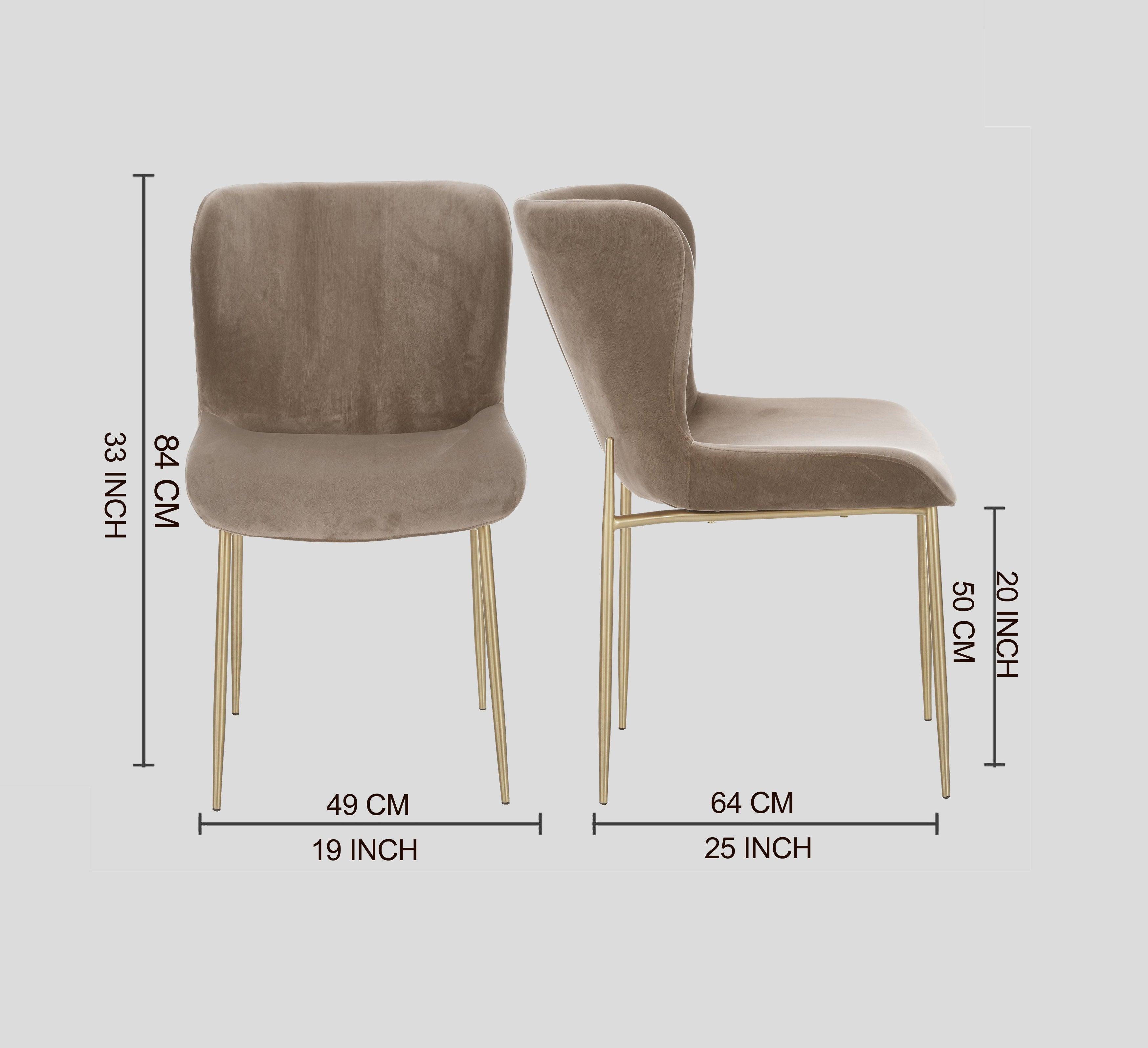 Dining Chair Golden With Grey Fabric Finish - WoodenTwist