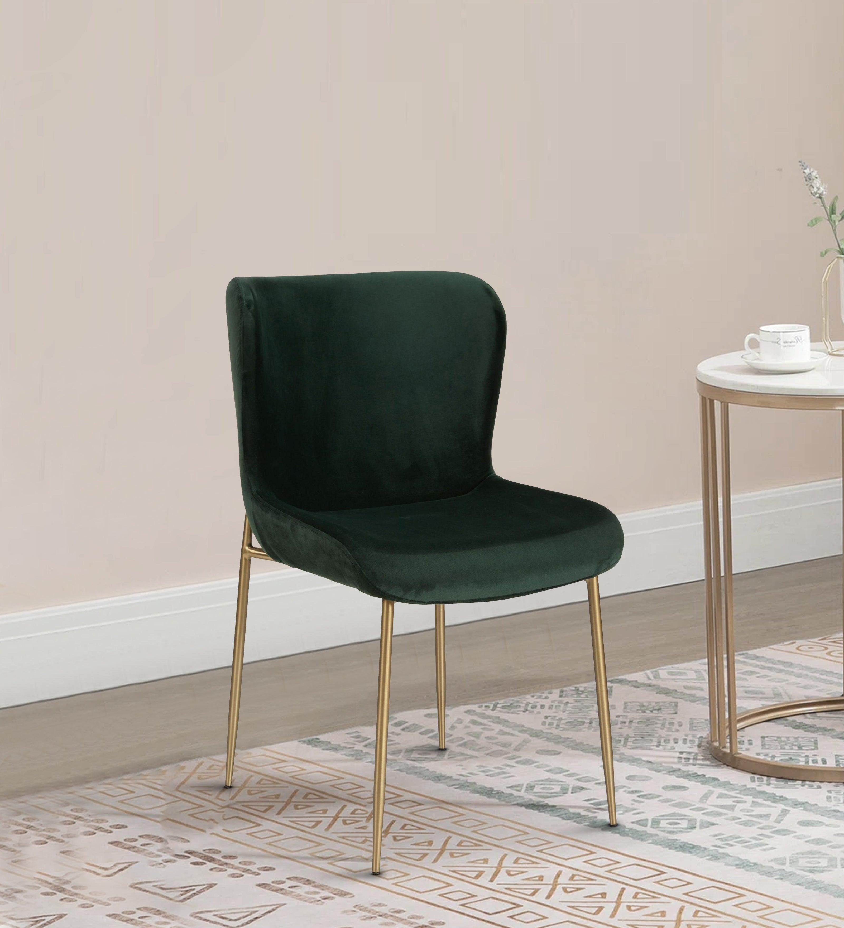 Dining Chair Golden With Dark Green Fabric Finish - WoodenTwist