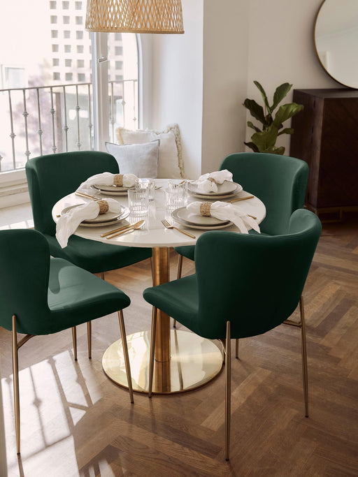 Dining Chair Golden With Dark Green Fabric Finish - WoodenTwist