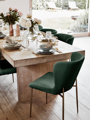 Dining Chair Golden With Dark Green Fabric Finish - WoodenTwist