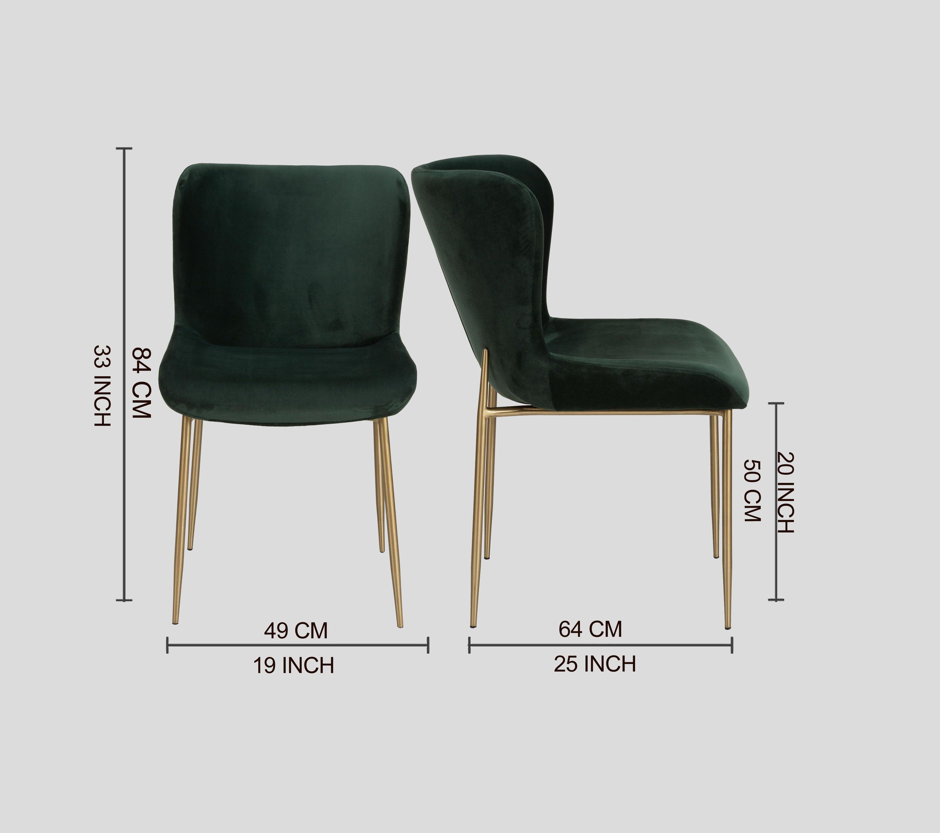 Dining Chair Golden With Dark Green Fabric Finish - WoodenTwist