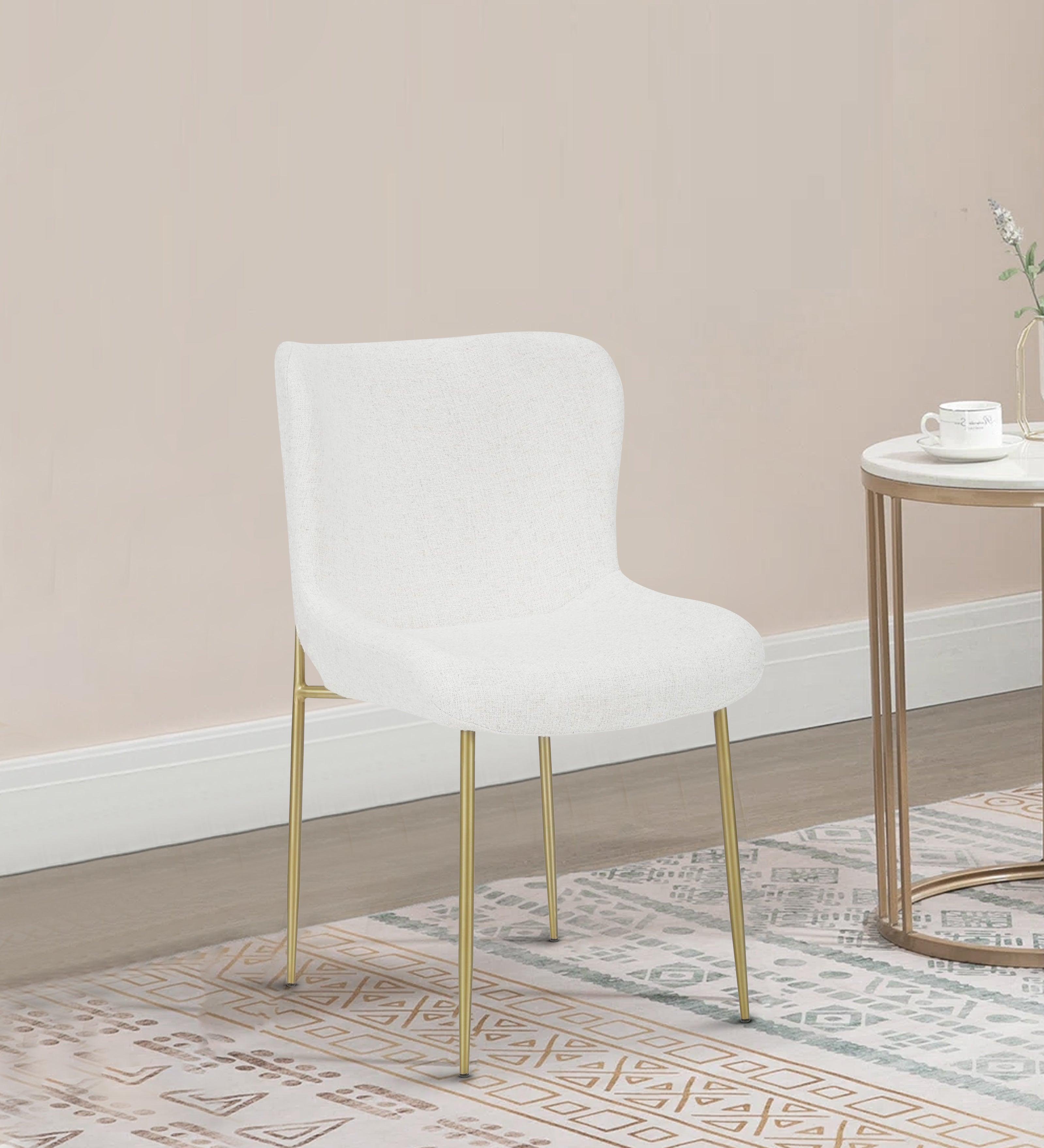 Dining Chair Golden With White Fabric Finish - WoodenTwist