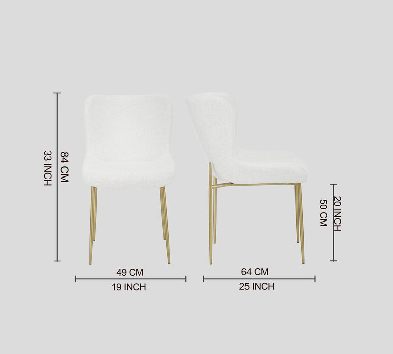 Dining Chair Golden With White Fabric Finish - WoodenTwist