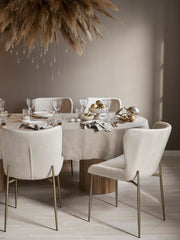 Dining Chair Golden With Off White Fabric Finish - WoodenTwist