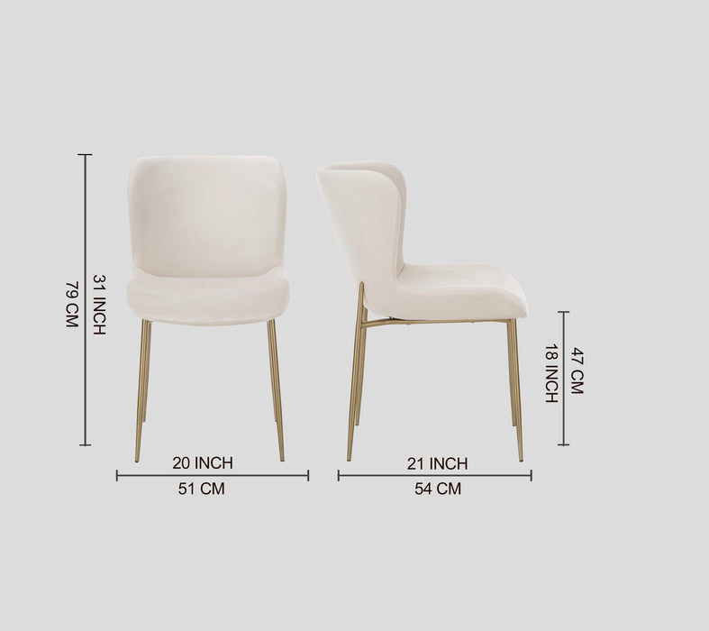 Dining Chair Golden With Off White Fabric Finish - WoodenTwist