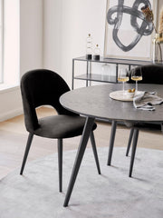 Dining Chair Full Black Fabric Finish - WoodenTwist