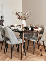 Dining Chair Black Legs With Dark Grey Fabric Finish - WoodenTwist