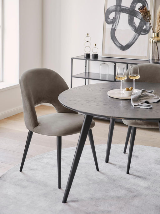 Dining Chair Black With Light Grey Fabric Finish - WoodenTwist