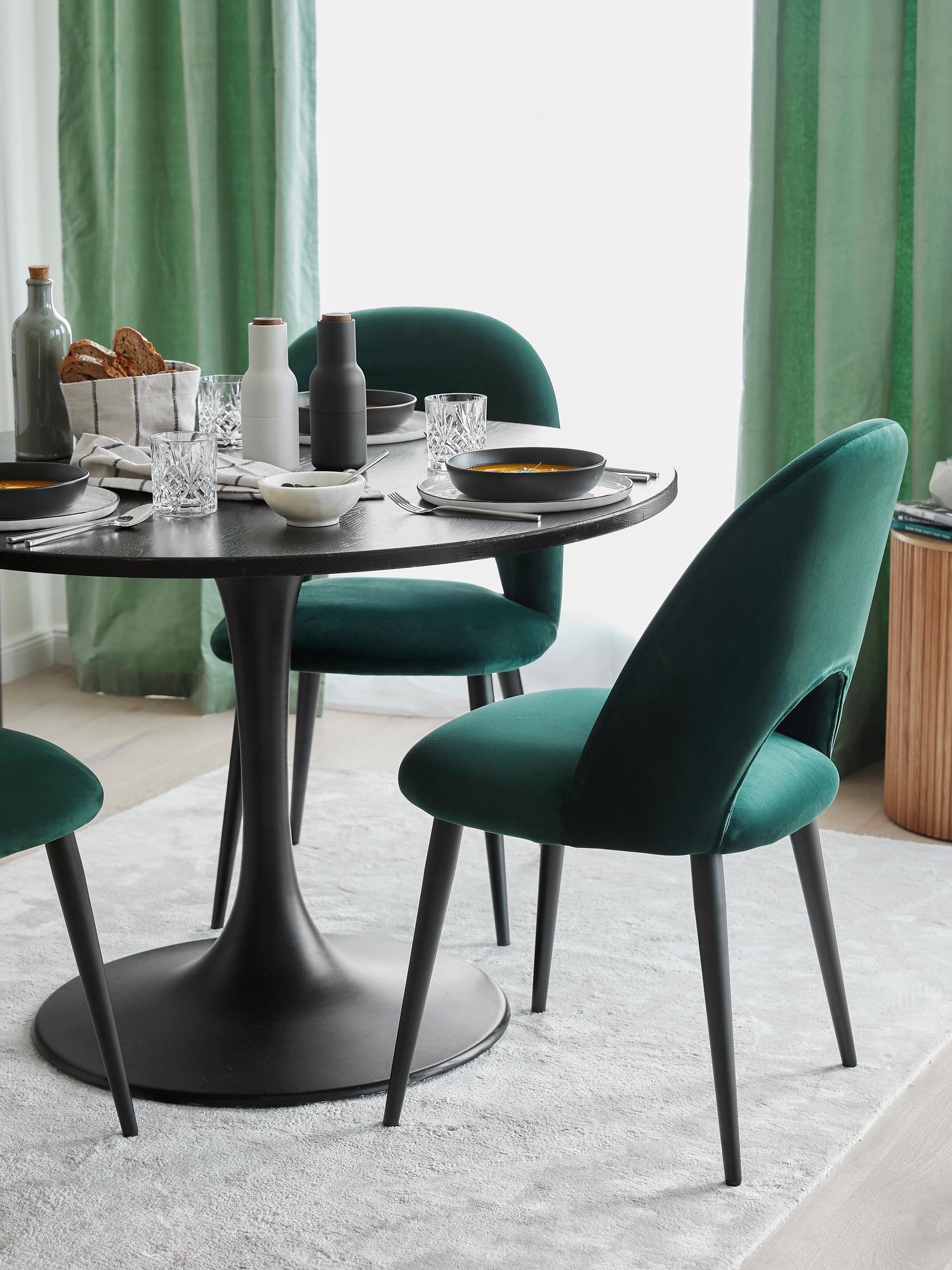 Dining Chair Black With Dark Green Fabric Finish - WoodenTwist