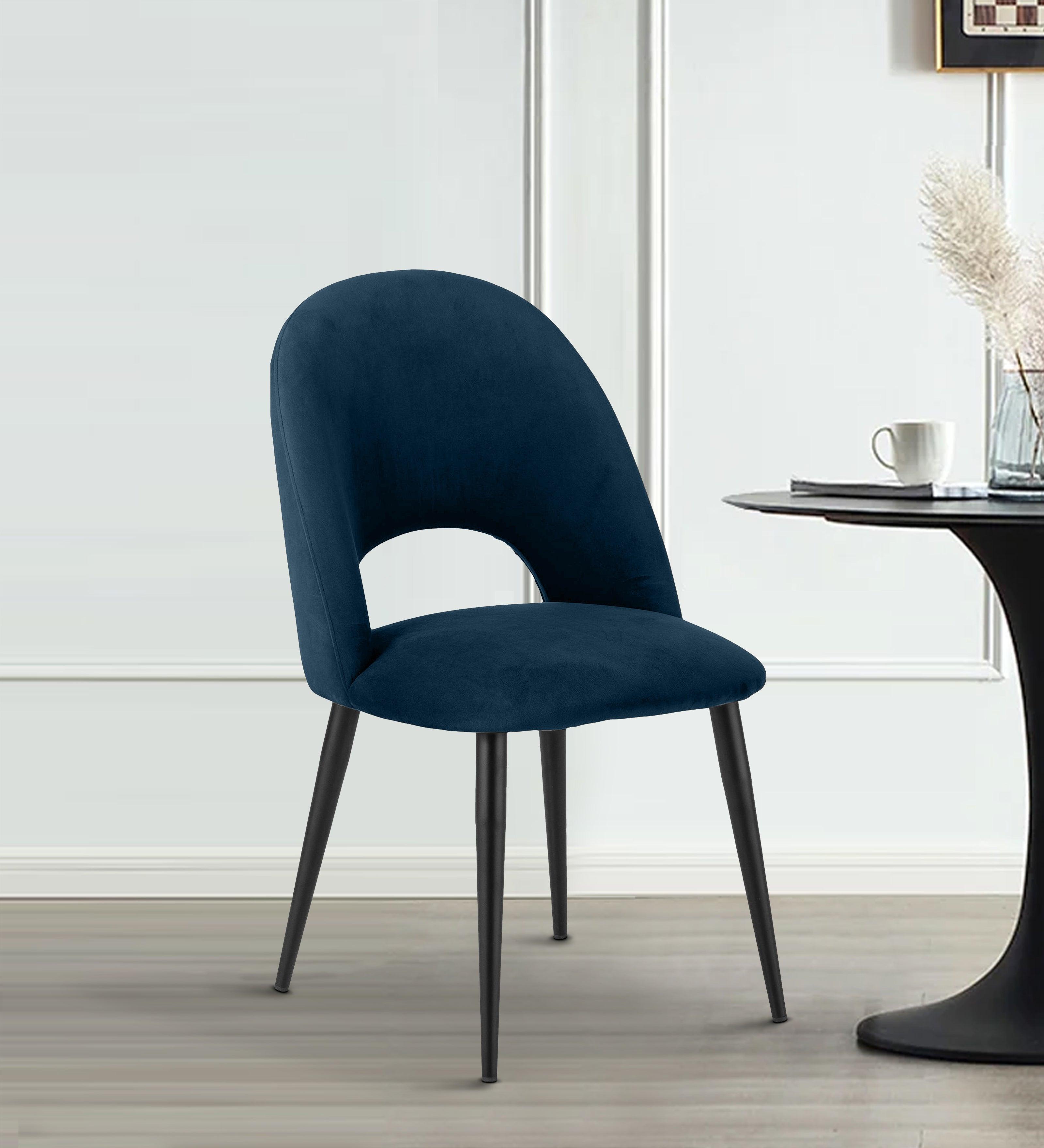 Dining Chair Black Legs With Navy Blue Fabric Finish - WoodenTwist