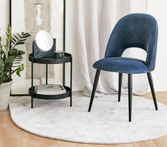 Dining Chair Black Legs With Navy Blue Fabric Finish - WoodenTwist