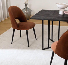 Dining Chair Black Legs With Brown Fabric Finish - WoodenTwist