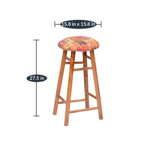 Round Mango Wood Bar Stool In Cotton Multicolour - WoodenTwist