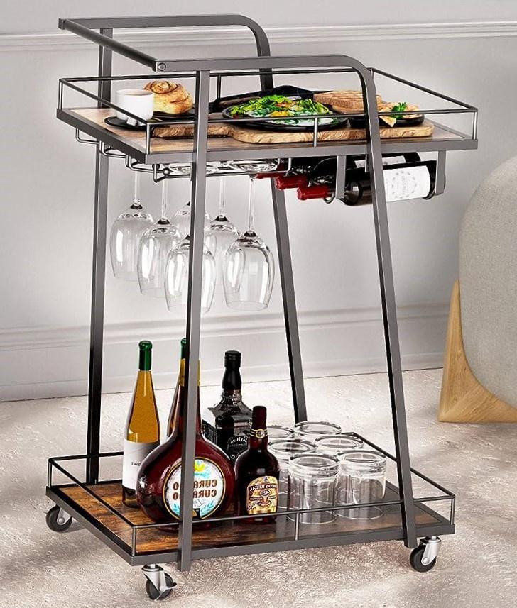 Luxurious Design Bar Cart with Wooden Top