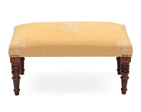 Mango Wood Bench In Cotton Yellow Colour - WoodenTwist