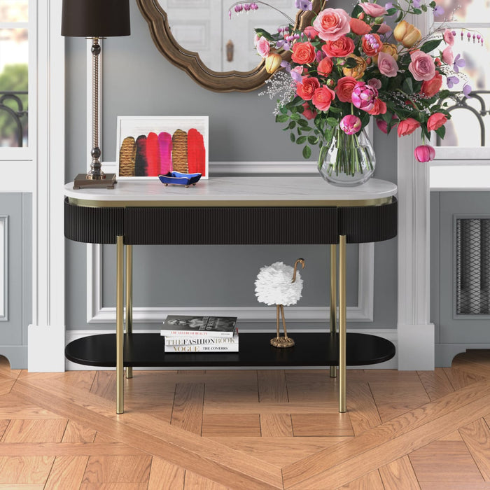 Modern Luxurious Console Table with White Marble & Wooden Top