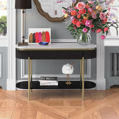 Modern Luxurious Console Table with White Marble & Wooden Top - WoodenTwist