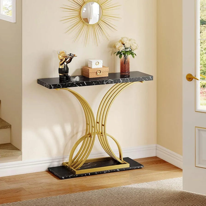 Luxurious Rectangle Makeup Table with Black Wooden Top - Modern Design (Golden)