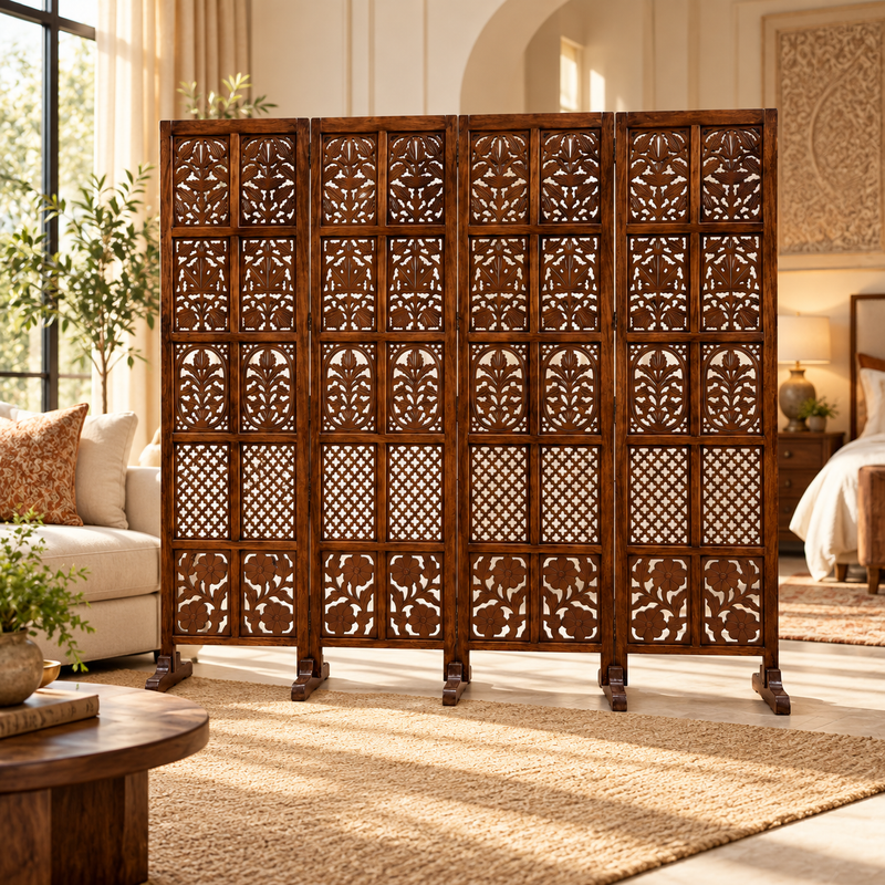 4 Panel Royal Solid Wood Room Divider – Wooden Partition Screen