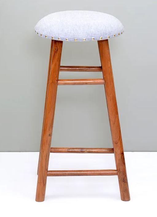 Round Mango Wood Bar Stool In Cotton Light Blue Colour - WoodenTwist