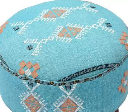 Mango Wood Foot Stool In Cotton Blue Colour - WoodenTwist