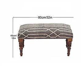 Mango Wood Bench In Cotton Black Colour - WoodenTwist