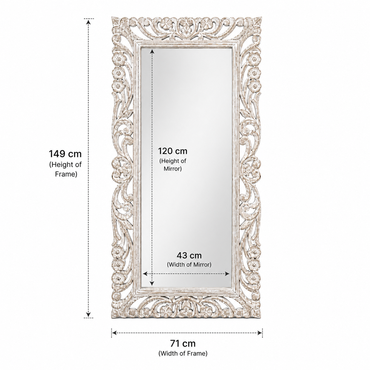 Wooden Twist Antique Traditional Floral Design Mango Wood Hand Carved Decorative Wall Standing Frame ( Without Mirror ) - Woo