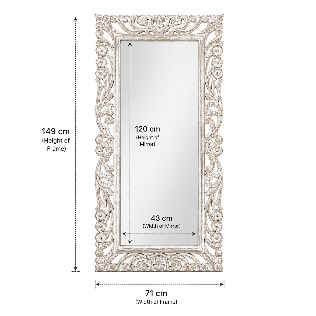 Wooden Twist Antique Traditional Floral Design Mango Wood Hand Carved Decorative Wall Standing Frame ( Without Mirror ) - Woo