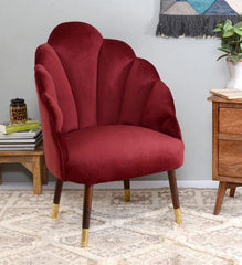 Mango Wood Peacock Chair In Velvet Red Colour - WoodenTwist