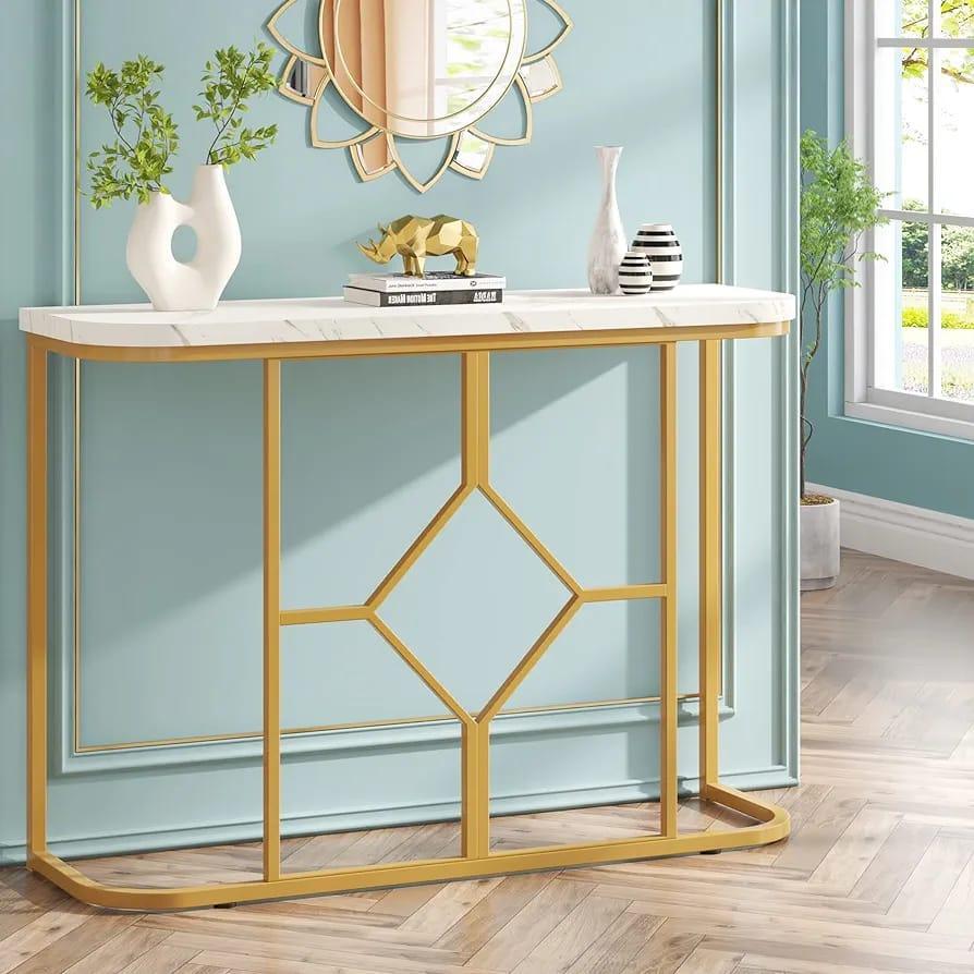 An elegant console with a white wooden top