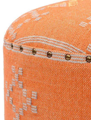 Mango Wood Foot Stool In Cotton Orange Colour - WoodenTwist