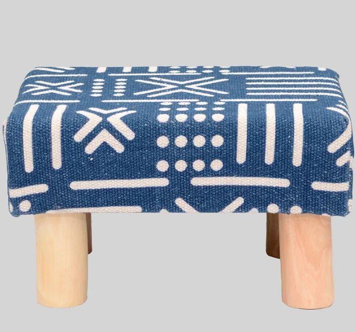 Solid Wood Foot Stool In Cotton Blue Colour - WoodenTwist