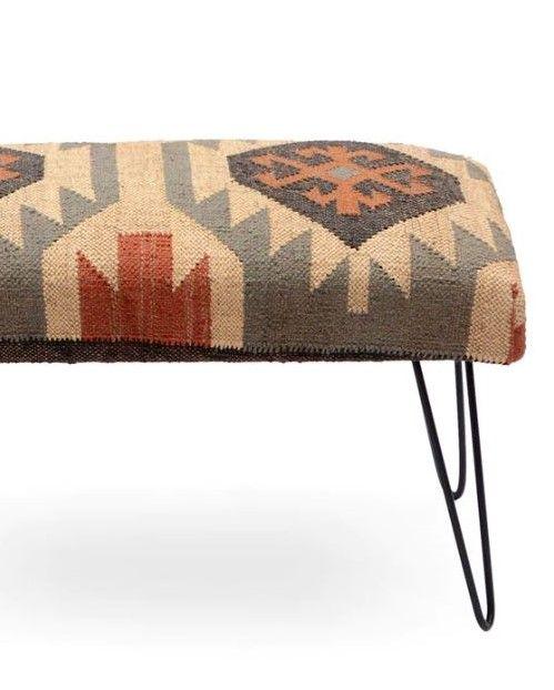 Mango Wood Bench In Cotton Multicolour With Metal Legs - WoodenTwist