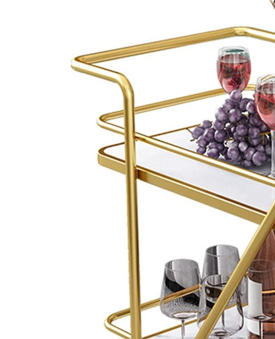 2 Tier Metallic Marble Elegance Rolling Bar Cart - Stylish and Functional Serving Cart with Wheels - WoodenTwist