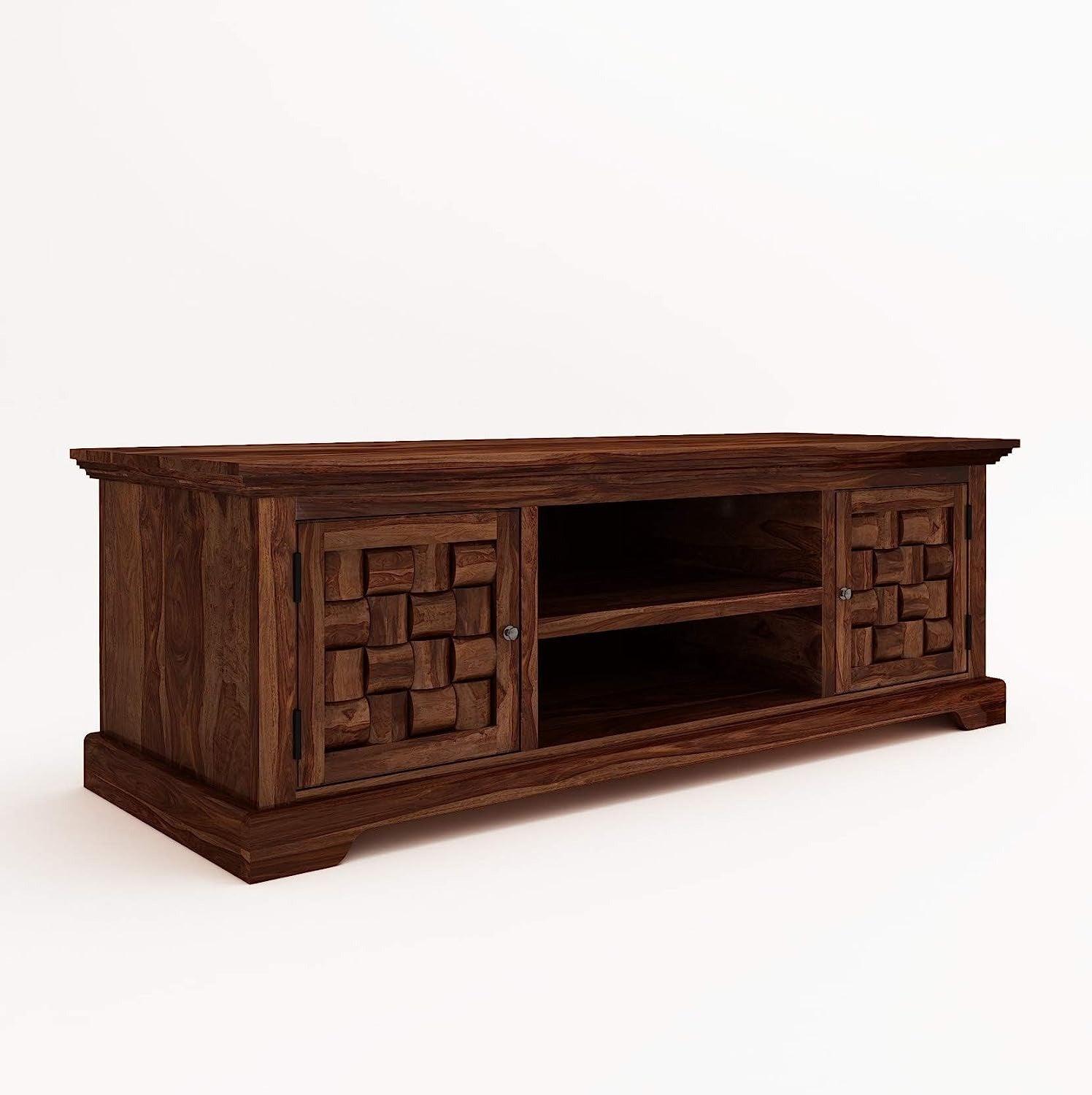 Sheesham Wood Niwar Design TV Unit - WoodenTwist