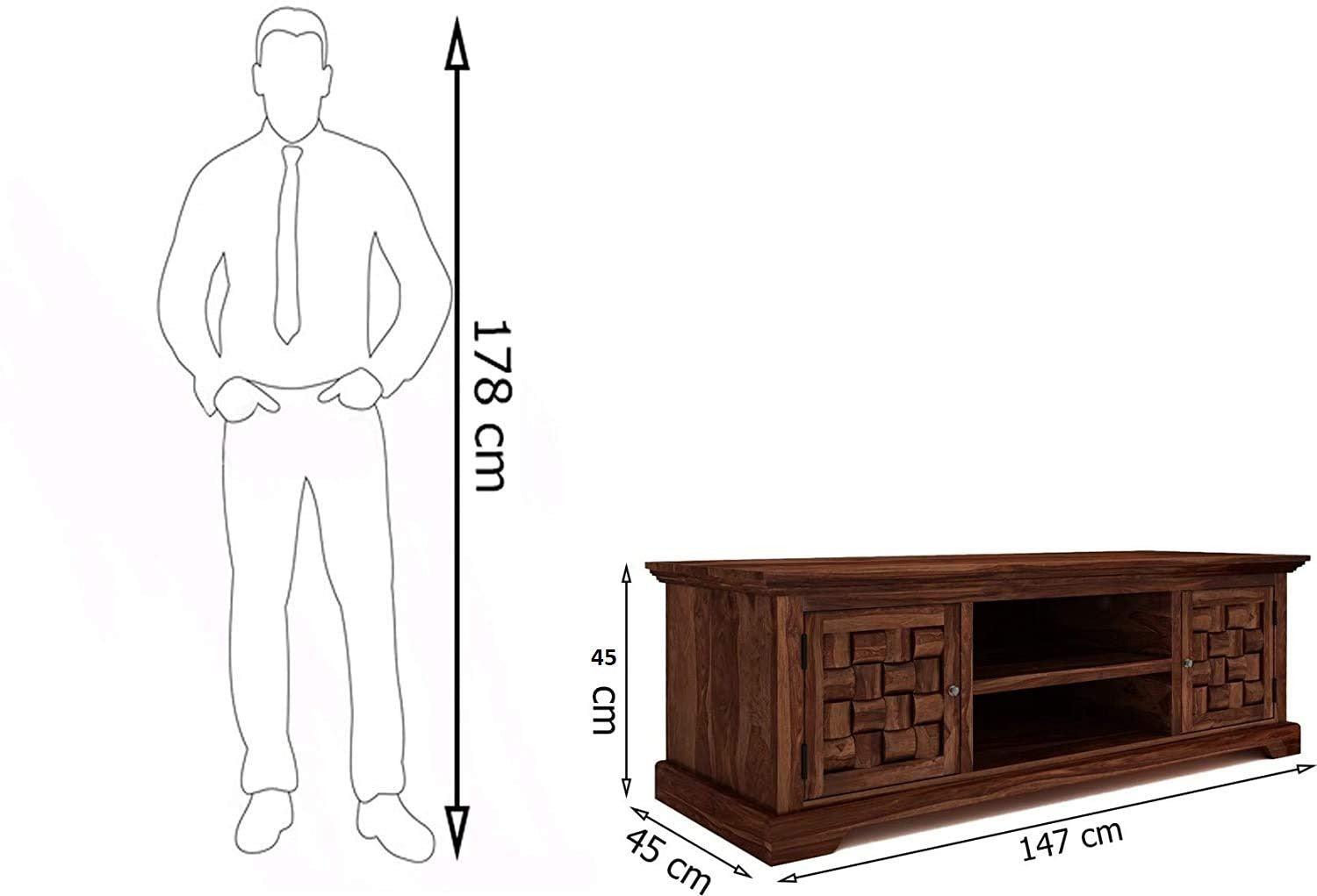 Sheesham Wood Niwar Design TV Unit - WoodenTwist