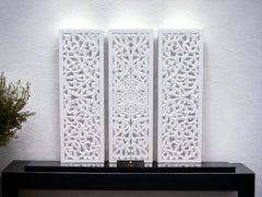 Premium Wooden Decoration Hand Carved 3 Wall Panel (MDF Wood, White) - WoodenTwist