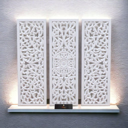 Premium Wooden Decoration Hand Carved 3 Wall Panel (MDF Wood, White) - WoodenTwist