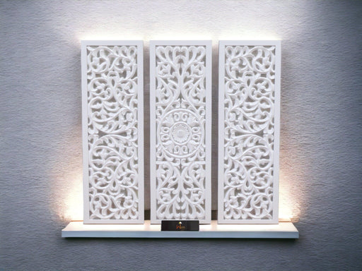 Premium Wooden Decoration Hand Carved 3 Wall Panel (MDF Wood, White) - WoodenTwist